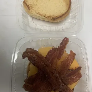Bacon egg and cheese breakfast sandwich (on bun)