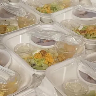Lasagna lunch (meal programs) (pictured with side salad w/dressing, and pears)