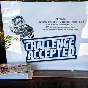 Pho Challenge Sign ($35 is the old price and they left it on without updating it)