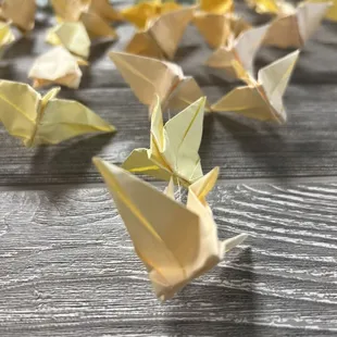 a group of origami cranes