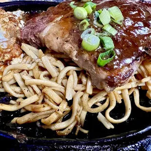 Grilled Steak on Hot Plate