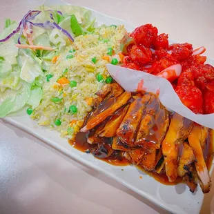 IG: @253Eater Teriyaki Chicken + Sweet &amp; Sour Chicken Combination + fried rice upgrade.