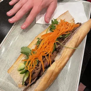 Beef banh mi. Hand for scale!