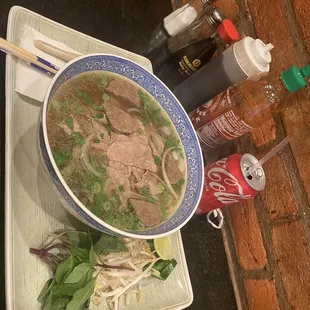 P9. Pho with rare steak and beef meatball