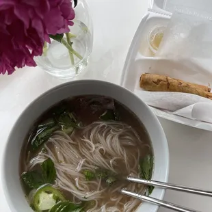 Large Pho Tai - Medium Rare Beef and Egg Rolls