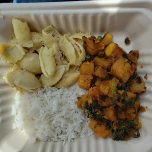 Yummy Plate: pasta, rice, squash and kale