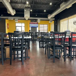 a restaurant with tables and chairs