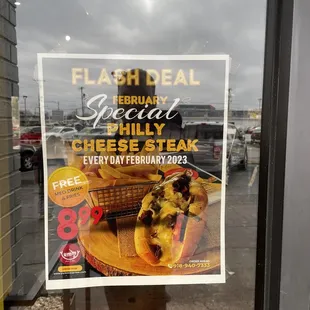 a sign in the window