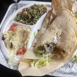 Yummy goodness!!! Gyro, tabula &amp; hummus.
