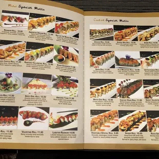 a menu for a sushi restaurant