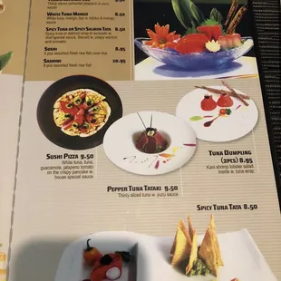 menu, sushi and sashimi