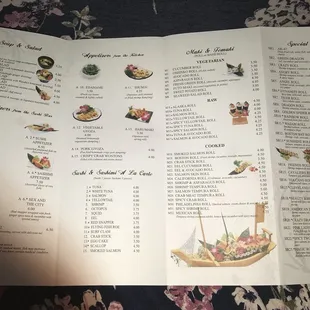 the menu for the restaurant