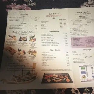 the menu for the restaurant