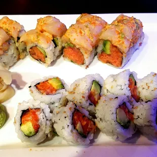 Spicy girl roll on top and spicy salmon (or did I pick tuna?) roll on the bottom.