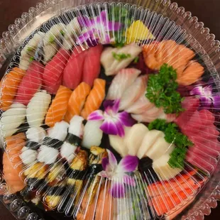 a platter of sushi