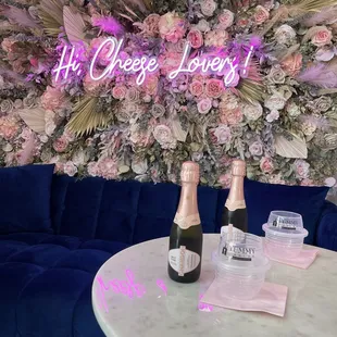 Splits of rosé in the adorable seating area