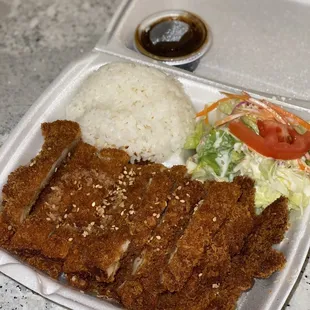 Takeout chicken katsu dinner--large portion of meat!