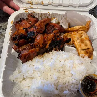 Chicken + Gyoza combo. (Ordered chicken and katsu, but they gave us a side of katsu for free to correct the order! :)