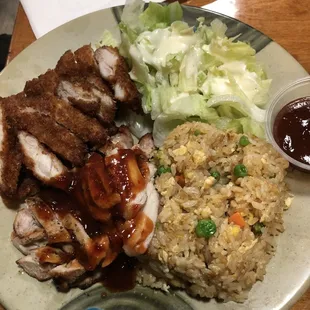 Chicken and Chicken Katsu Teriyaki Combination $15.99 + $2 to sub fried rice