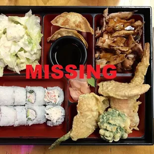 Still missing from their menu, but thats cool, cuz they are missing out on all the money I give to a place that serves ACTUAL bento box.