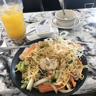 Long Life Noodles and mango juice