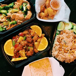 011. 6 Crab Rangoon, 067. Pineapple Fried Rice, 113. Orange Sesame Chicken, &amp; 112. Pad Broccoli with Chicken