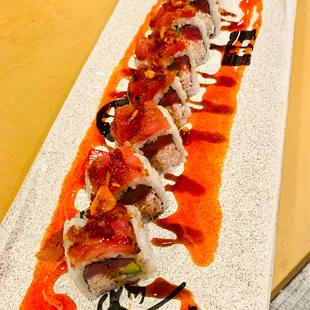 a long roll of sushi