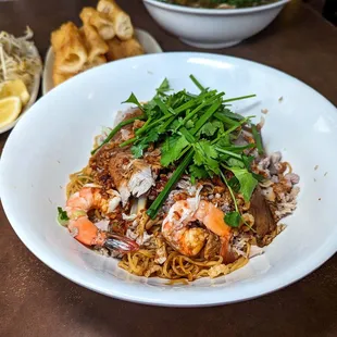 #2 combo dry egg noodles with soup on the side. Trieu Chau style.