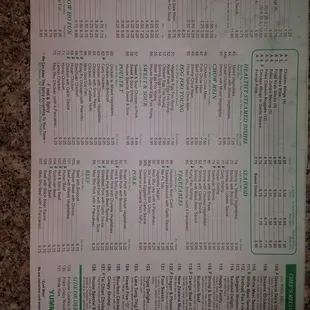 a menu for a restaurant