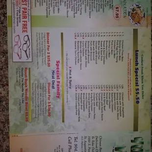 the menu for the restaurant