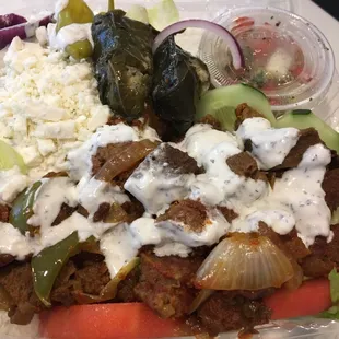 Lamb over salad. Very good and a large quantity