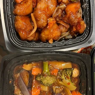 154. General Tso&apos;s Chicken, V303. Eggplant in Garlic Sauce