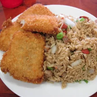 Fried fish and pork fried rice