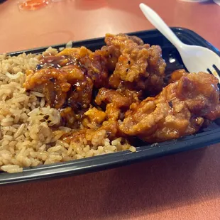 The Orange Chicken Combo and when your sitting down they make it too hot and crunchy it's over cooked.