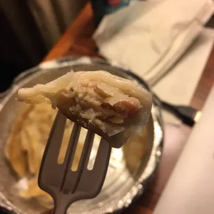 Inside the chicken dumpling.