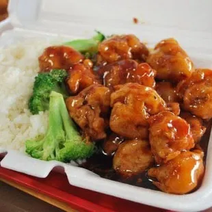 a meal in a styrofoam container
