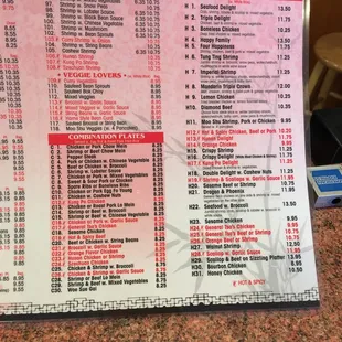 the menu for the restaurant