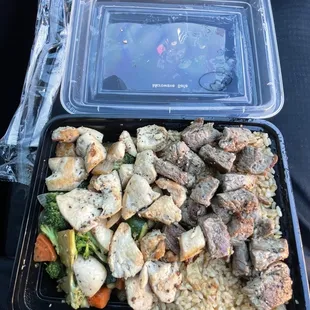 NY Steak, Chicken and Rice with Veggies