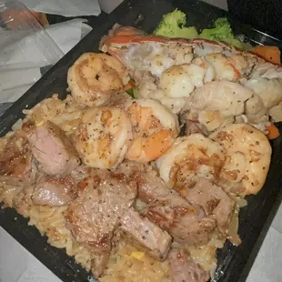 New York Steak, Shrimp and Lobster Plate