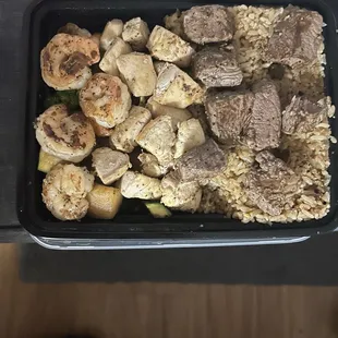 Shrimp, Filet Mignon and Chicken Combo Plate