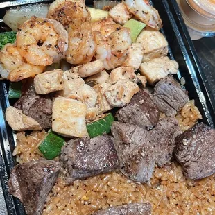 Filet Mignon, Shrimp &amp; Chicken Trio Plate