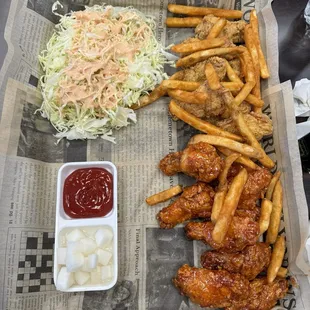 Spicy Korean styled chicken + regular chicken!