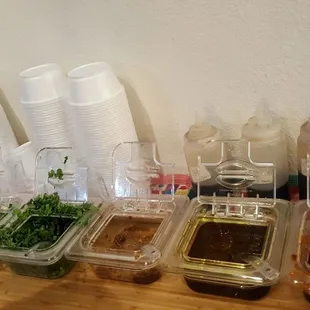 Sauce station: near the entrance