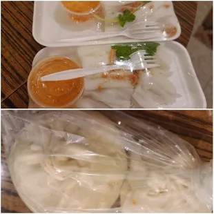 Baos and dried shrimp haw fun roll