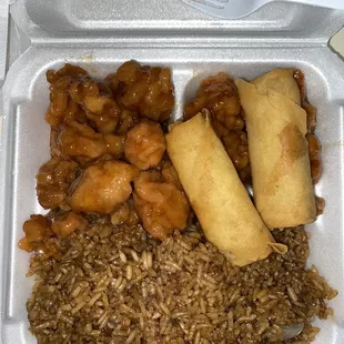 3 item combo for $7.25 - Fried Rice - sweet and sour chicken  - 2 vegetable rolls