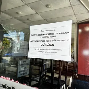 Closed until 4/7/2023 due to a family emergency