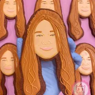 Hand-piped and painted custom portraits on Chocolate Sugar Cookies.