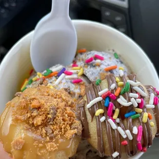 Cookies and cream cream and mini donuts