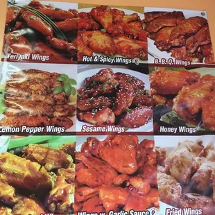 a variety of chicken wings