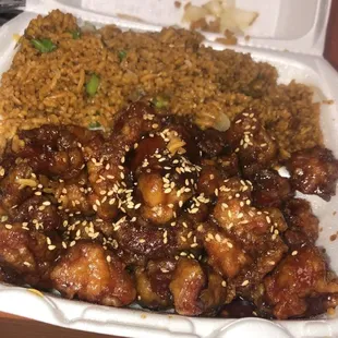 Sesame chicken with fried rice